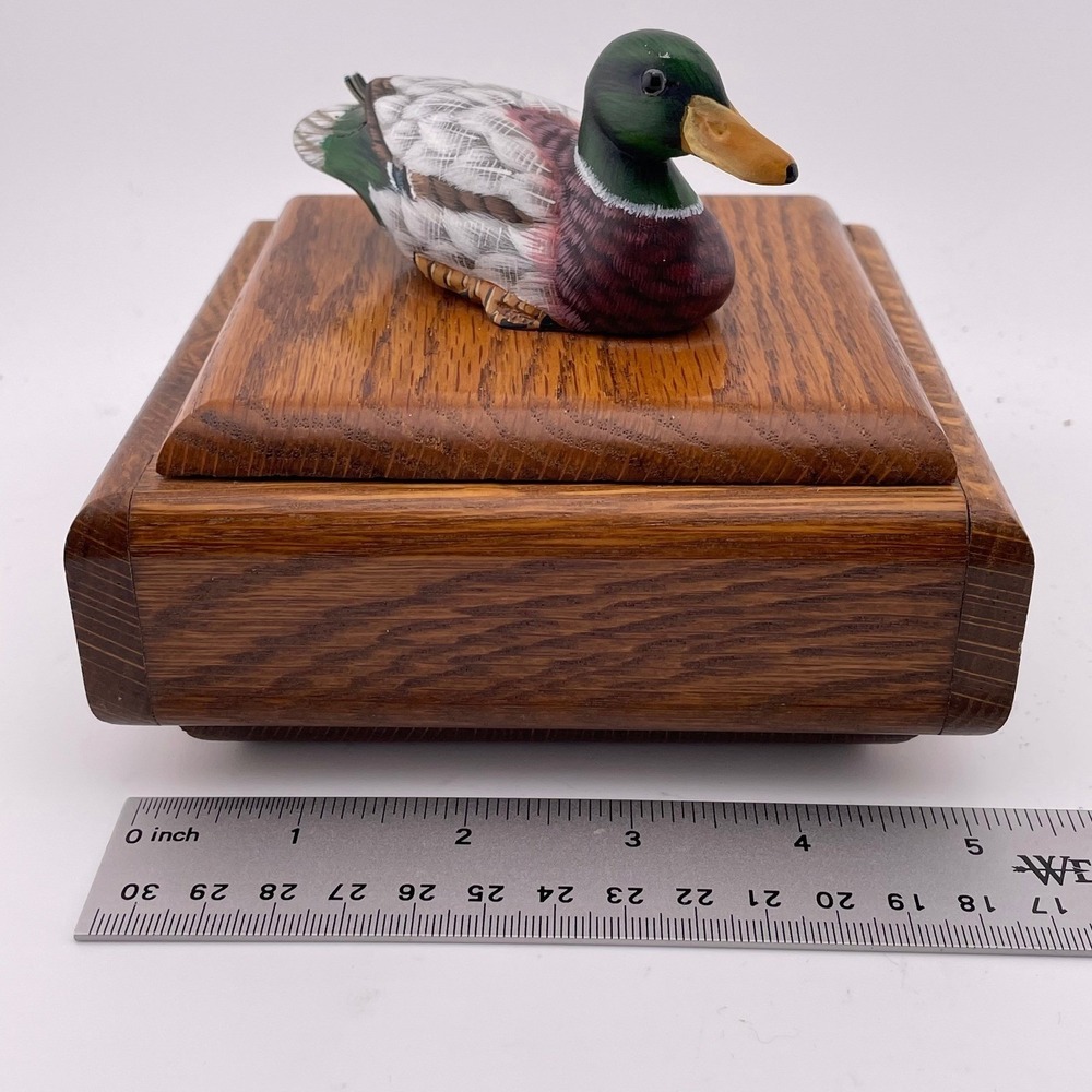 Wooden Trinket Box Duck Mallard Figurine Lid Keepsake Jewelry Storage - Picture 4 of 10